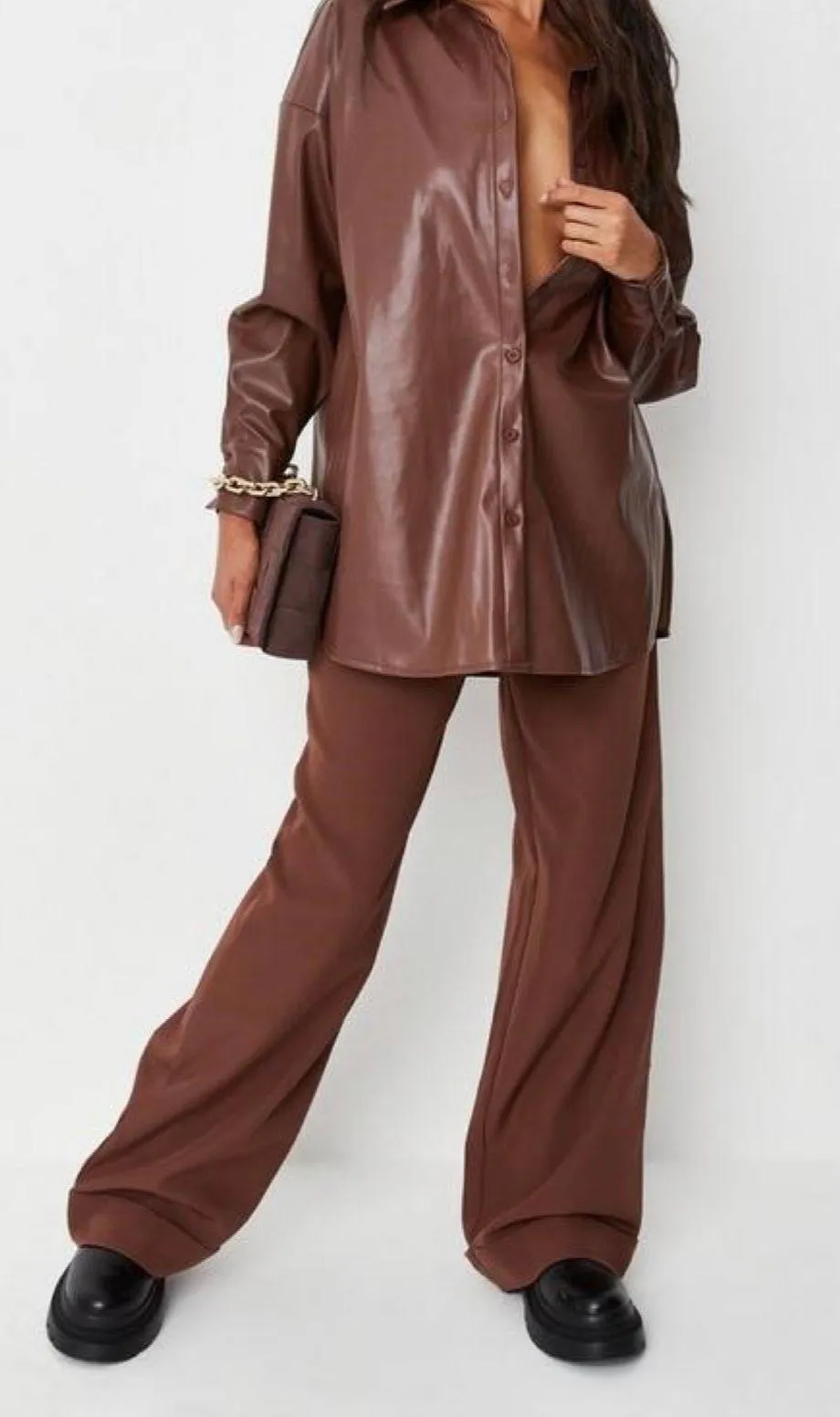 Missguided Brown Faux Leather Shacket - Image 3
