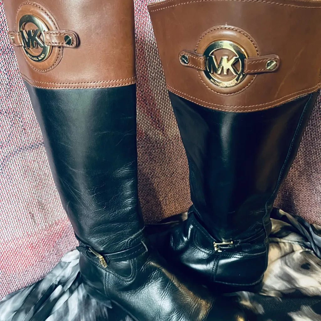 Michael Kors Fulton Harness Boot Black/Mocha Brown Leather Boot - Image 8