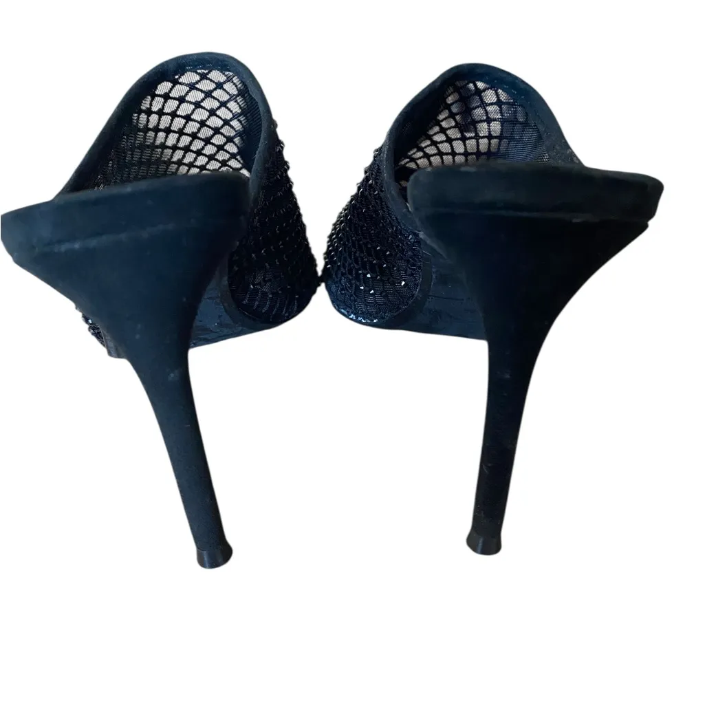 Mango Black Mesh Beaded Slip On Mule Heels Size 37 US size 6.5 - Image 9