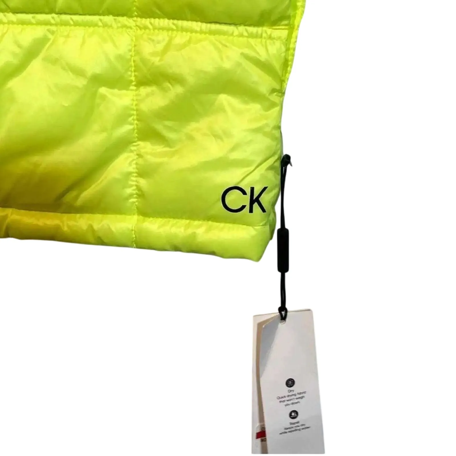 CALVIN KLEIN PERFORMANCE Yellow Cropped Mock-Neck Zip-Up Puffer Vest Size L New - Image 3