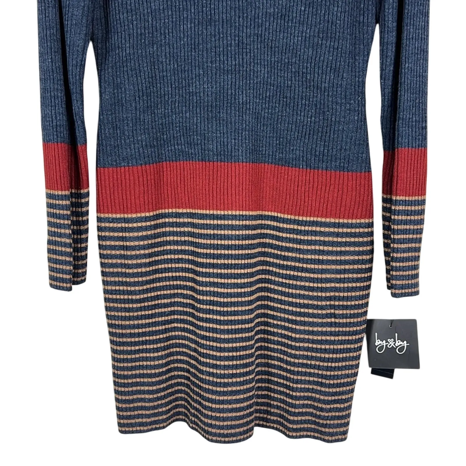 NWT By & By Sweater Dress Womens XL Blue Cowl Neck Striped Stretch Modest Fall - Image 3