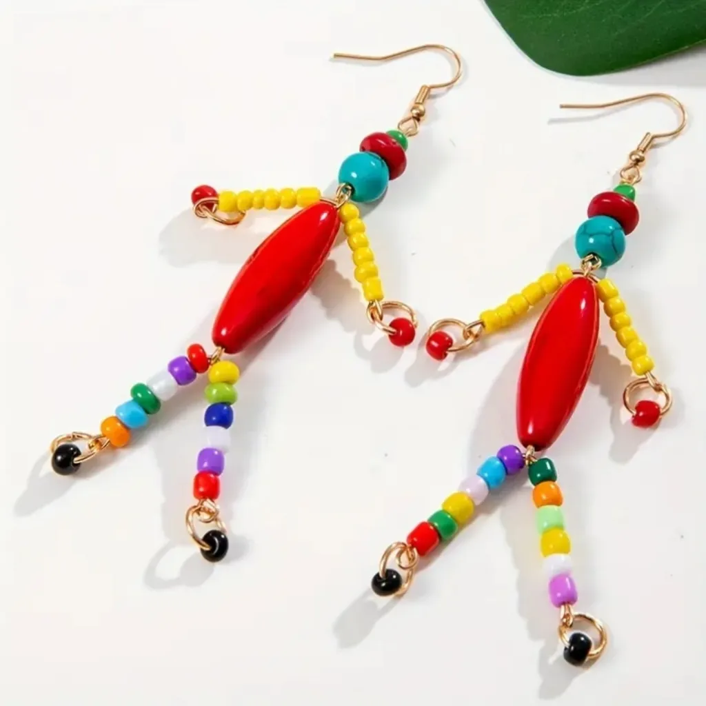 Resin Beaded Dangle Earrings Ethnic Bohemian Style Perfect for‎ Parties & Casual - Image 9