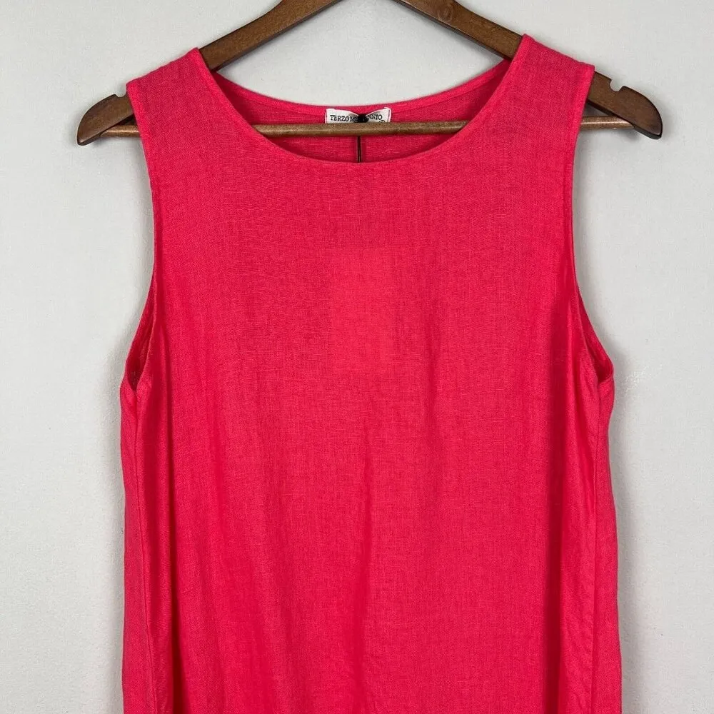 Terzo Millennio Linen Dress Womens Small Coral Red Ruffle Lagenlook Tank Italy S - Image 4