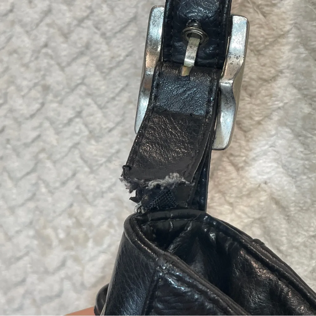 Vtg First Issue Liz Claiborne Drawstring Bucket Bag Black Faux Leather 90s 80s - Image 7