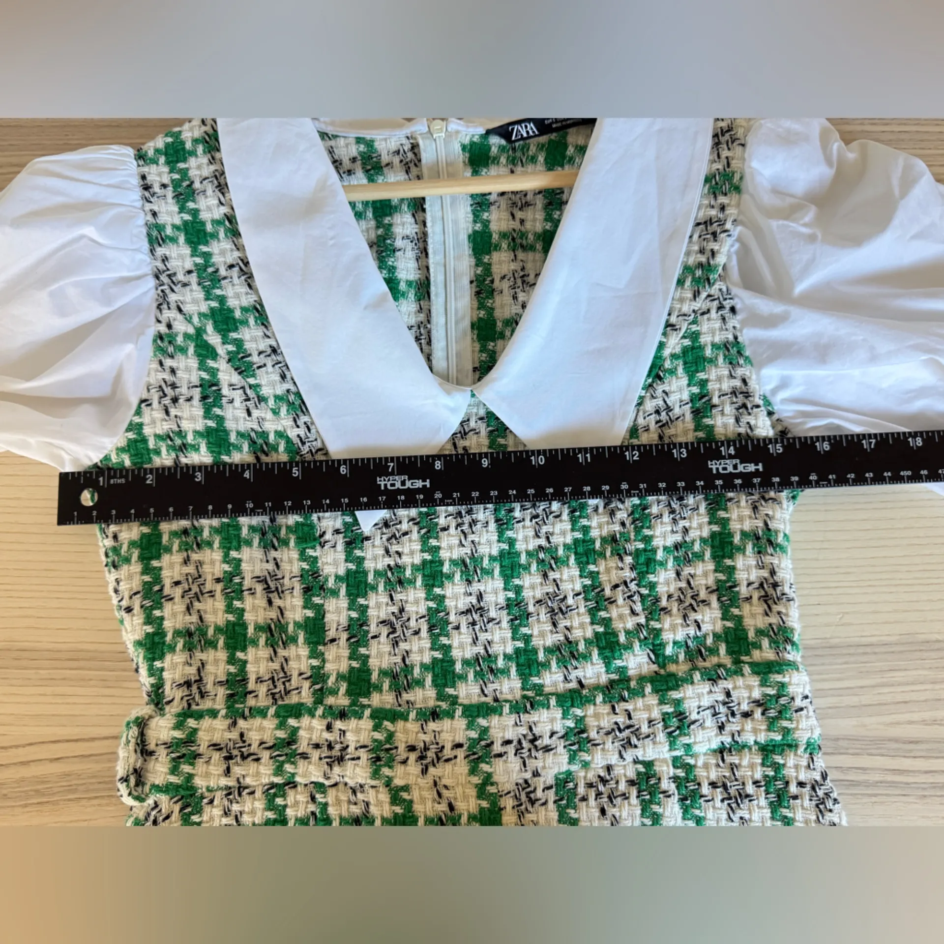 Zara blogger romper jumpsuits textured weave Green White Fabric pockets size S - Image 9