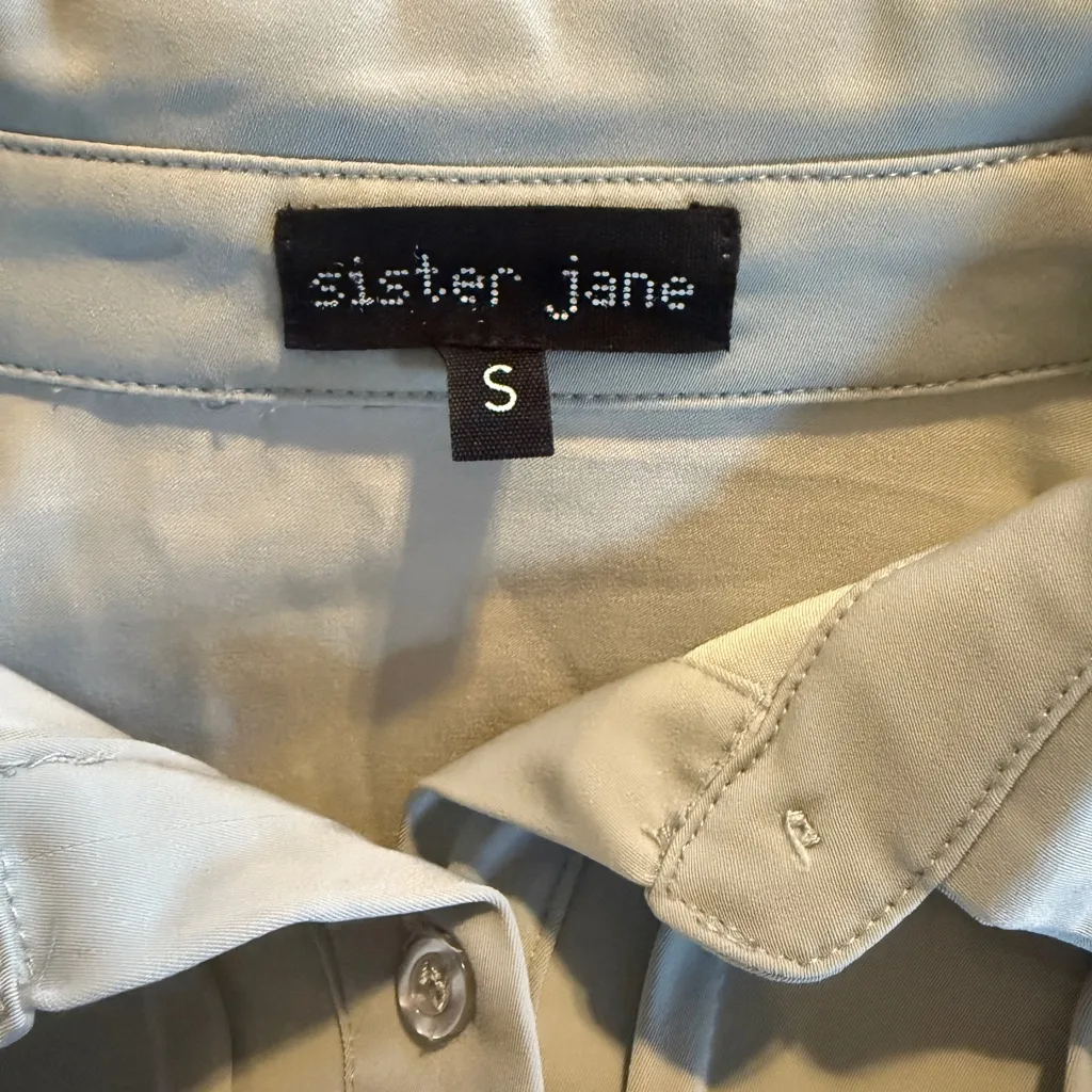 Sister Jane Blouse Sage Green Pleated Button Up Long Sleeve Women’s Size Small - Image 6