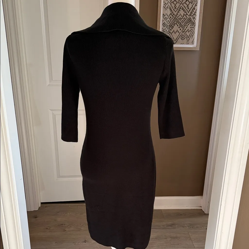 ELLEN TRACY Classic Black Ribbed-Knit Zipper Front Sweater Dress Soze Small - Image 9