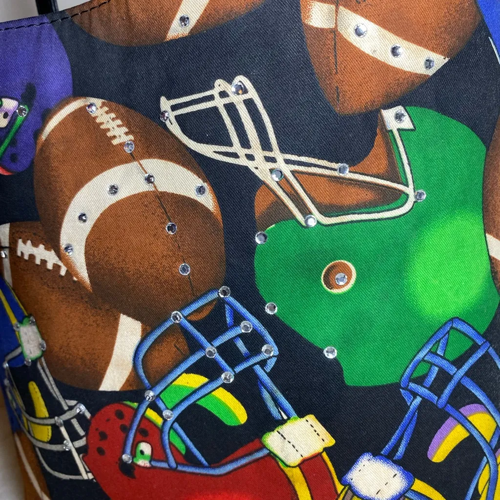 Vintage Bedazzled Football Tote Bag VGUC Black - Image 3