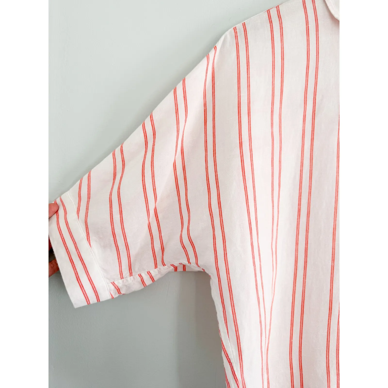 Madewell | NWT Oversized Pleated-Sleeve Button-Up Shirt in Bright Flame | Sz XXS - Image 5