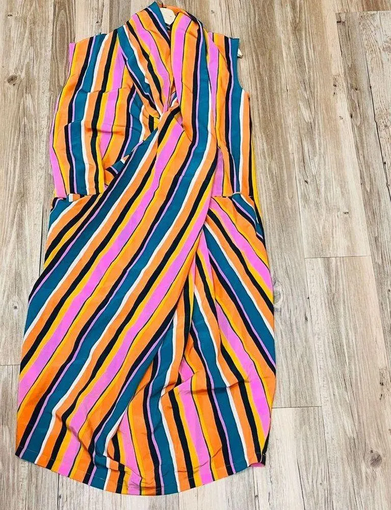 DUBGEE By WHOOPI stripe wrap style dress midi size small colorful - Image 7