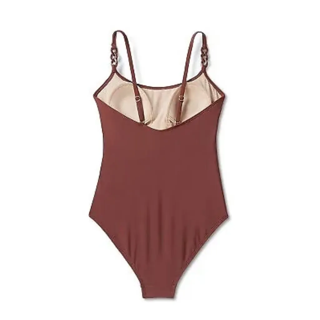 Brown Chain Link Medium Coverage Sew In Cups One Piece Swimsuit
Size‎ L (12-14) - Image 3