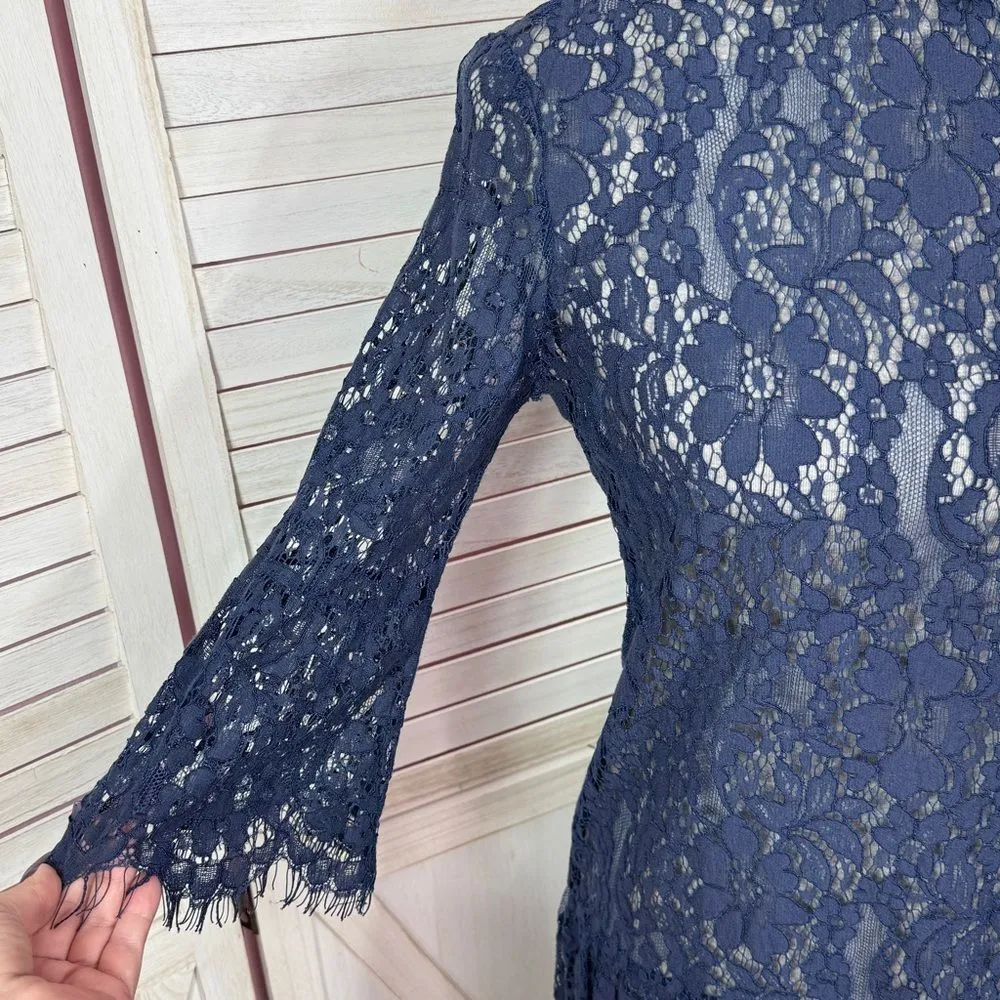 Missguided Sheer Lace Topper Tunic Dress‎ Navy Blue Size 4 Whimsigoth Boho Goth - Image 6