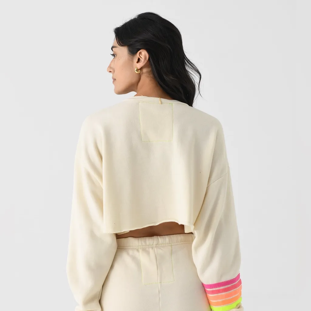 Aviator Nation Vintage White Set Neon 5 Stripe Rugby Sweatshirt and Sweatpants - Image 2