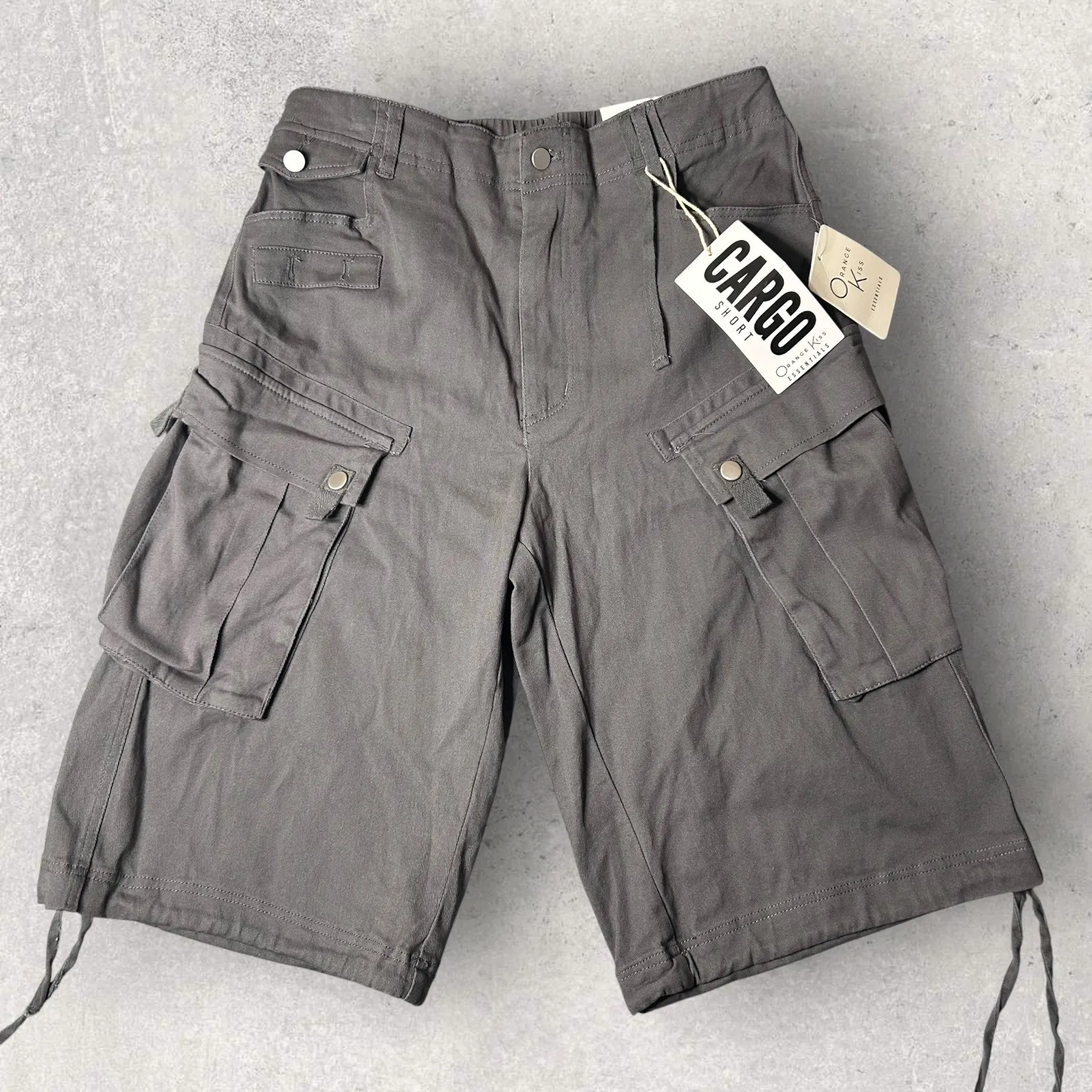 New Orange Kiss Cargo Longline Shorts Womens Juniors‎ M Gray Utility Pockets - Image 3