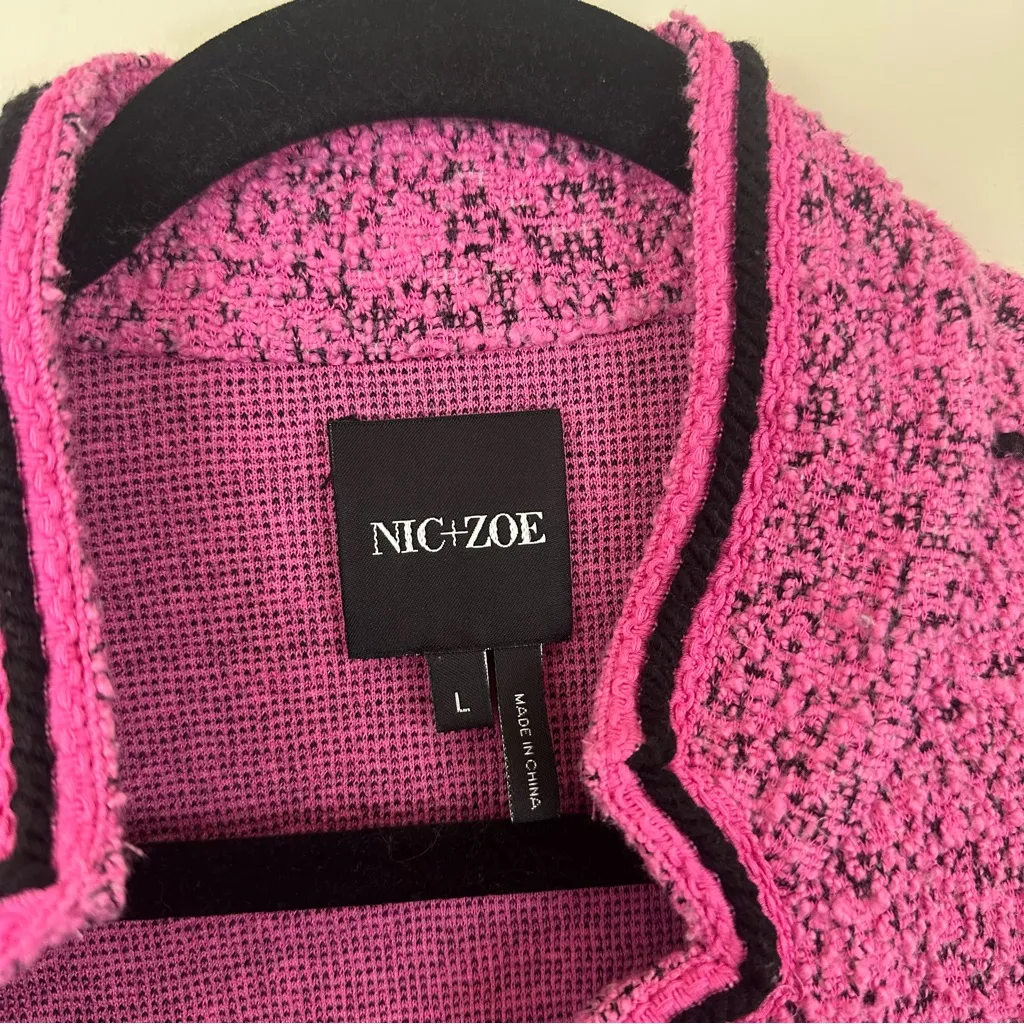 Nic +Zoe Pink Textured Boucle Tweed Blazer Black Piped Fitted Jacket Large - Image 4