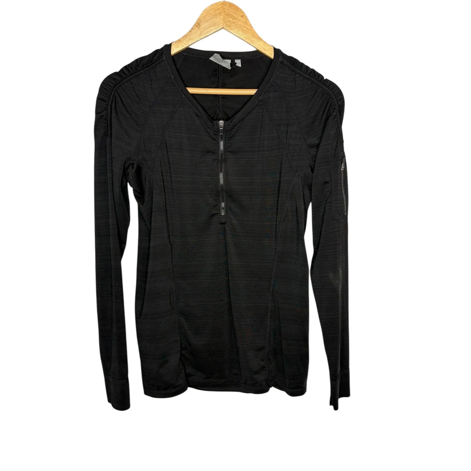Athleta Pop Space Dye Half Zip Pullover Black Long Sleeve Pocket Women Medium - Image 2