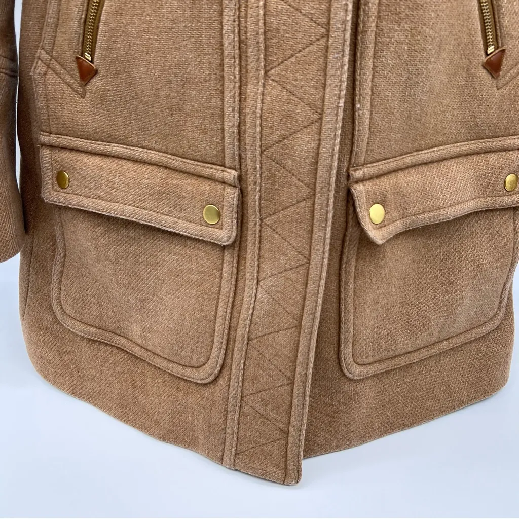 J. Crew Italian Stadium Cloth Nello  Cori Tan Coat with Faux Fur Trim-Size 00 - Image 4