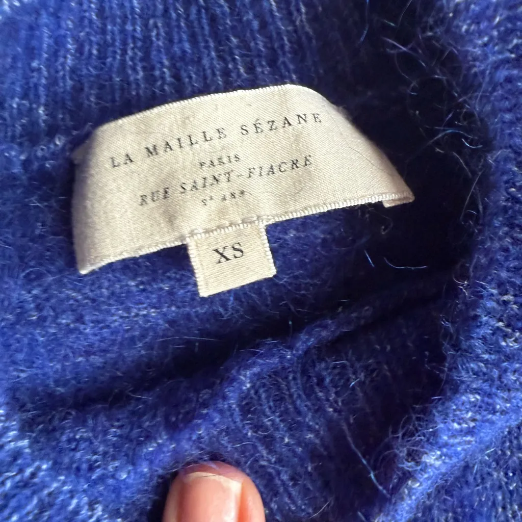 Sezane Royal Blue Ruffle short Sleeve Sweater - Image 4