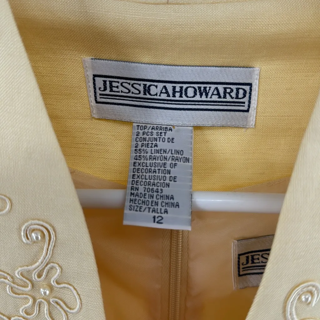 Jessica Howard Butter Yellow Embroidered Midi Dress and jacket 2pc set 12 linen - Image 3