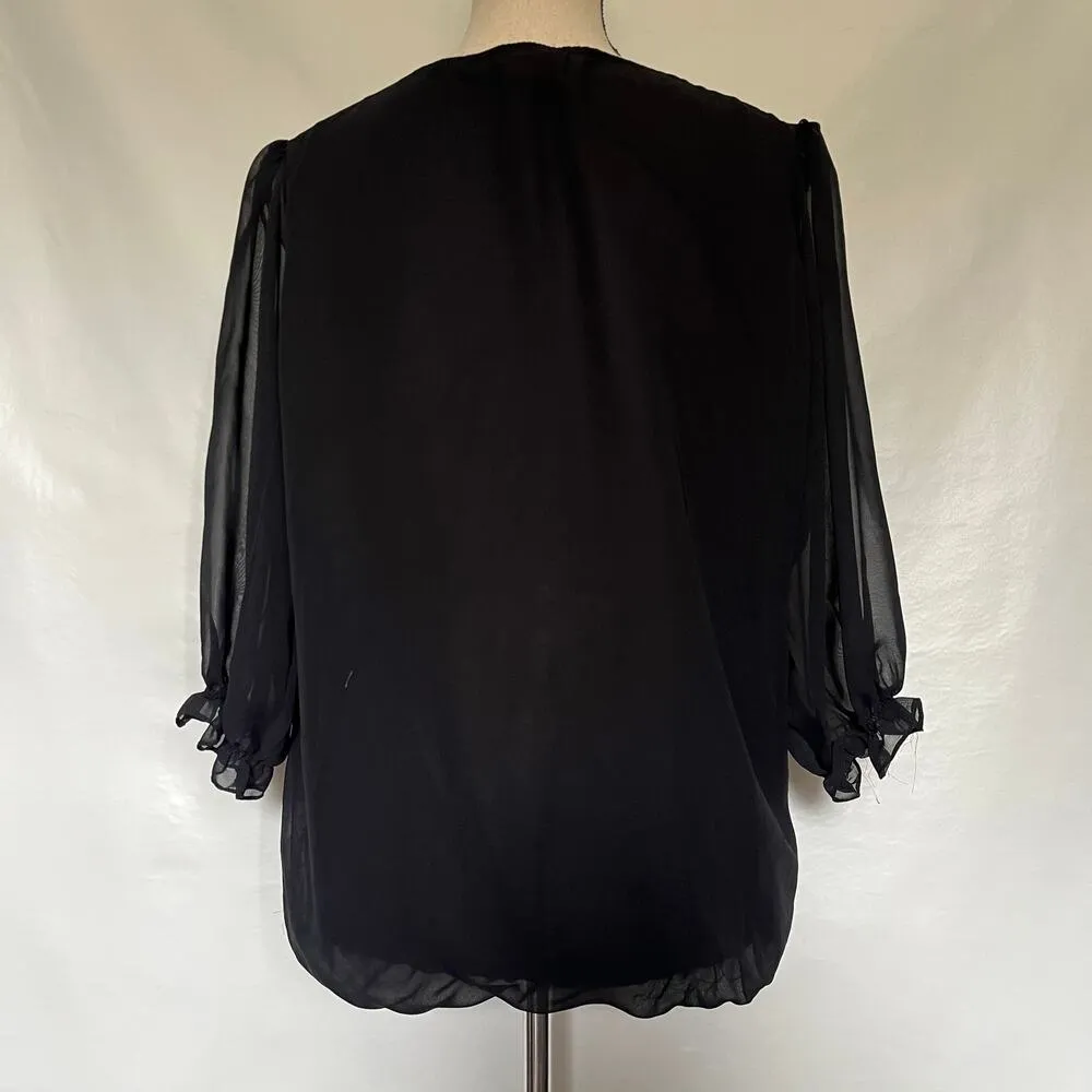 Vintage F GIRL Rhinestone Whimsigoth Womens Top 2 Black Gathered Cuff Hem Sheer - Image 8
