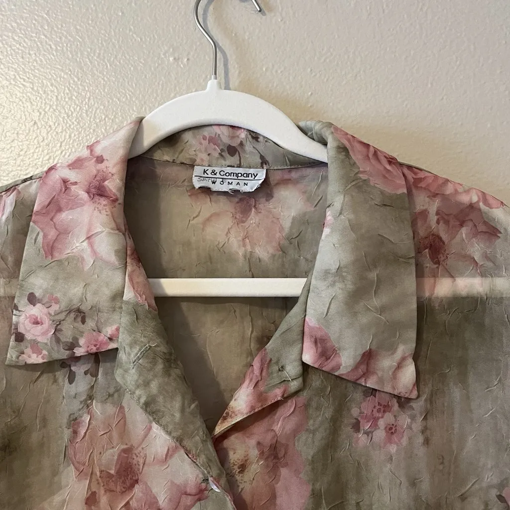 Sheer Vtg Top Blouse Crinkle Fairy Core‎ Goblin Woods Whimsical Cottage Festival Green Size XXL - Image 4