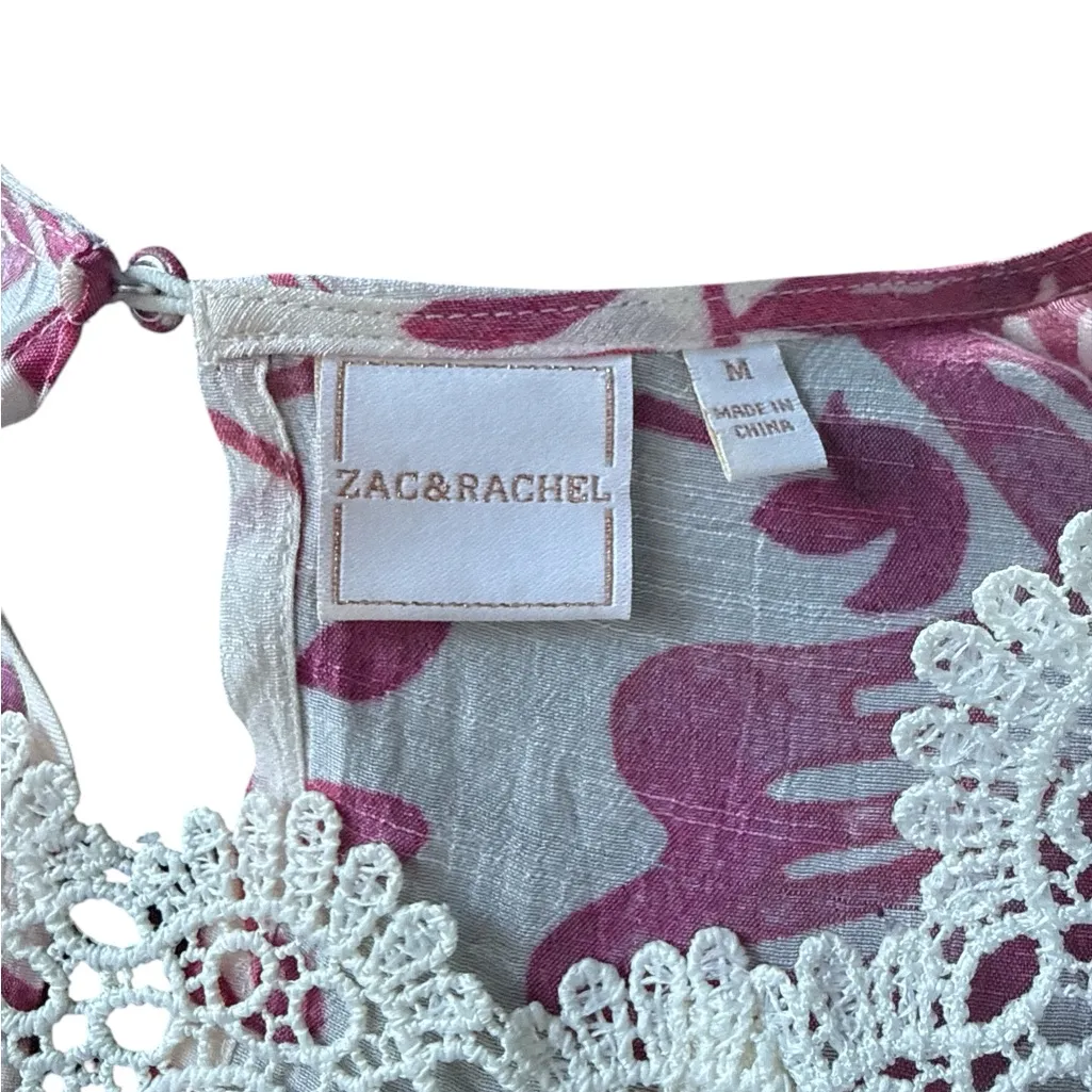 Zac & Rachel Boho Floral Lace Crochet Peasant Blouse Magenta Pink White Medium - Image 7