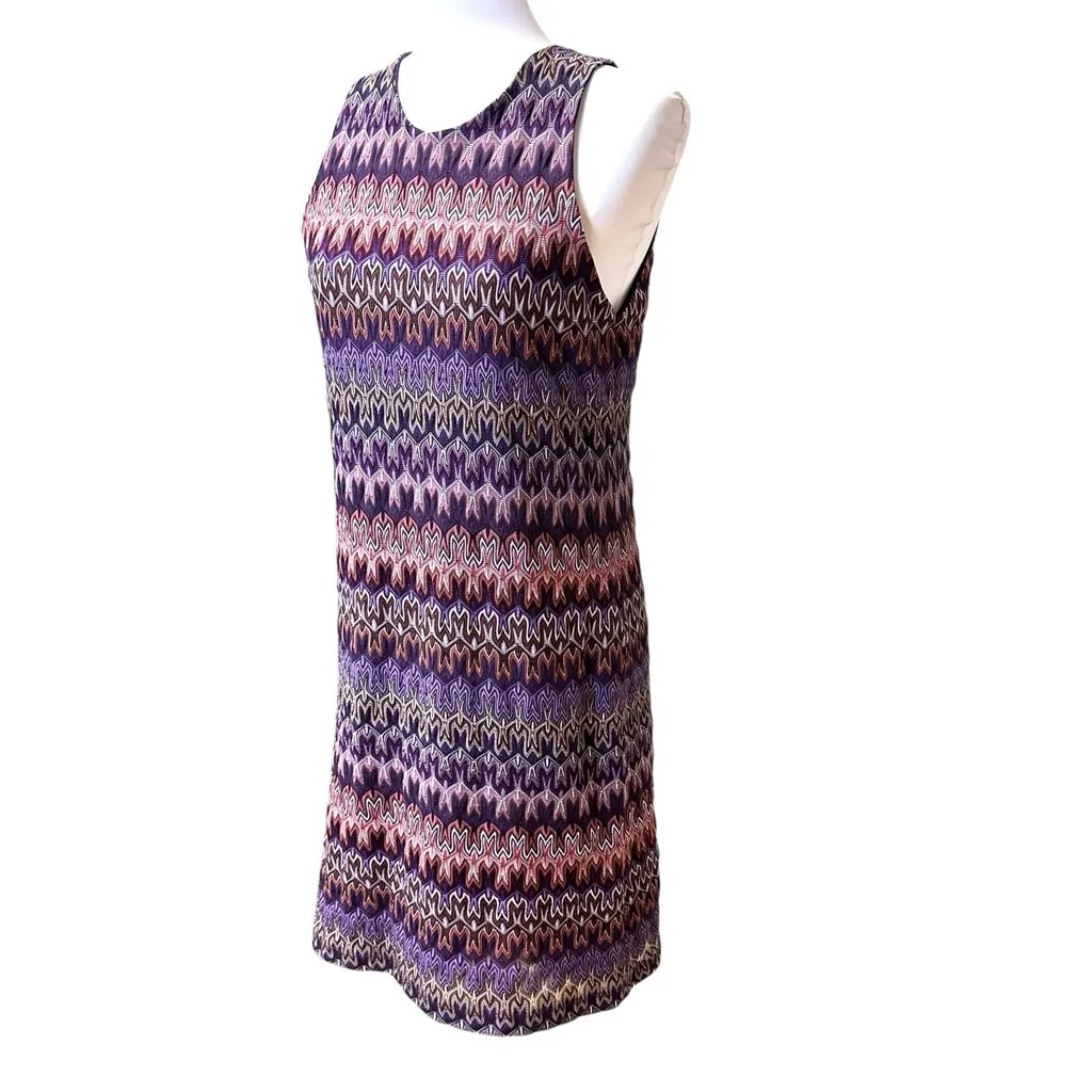 Missoni Lindex Purple Knit Dress Sleeveless Mini Knee 42 US 6 Lined Zig Zag - Image 2