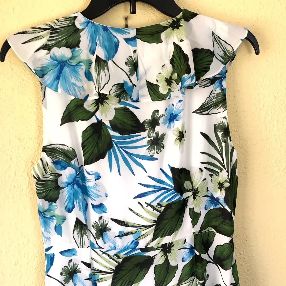 Banana Republic Floral Ruffle Maxi Dress 6 White Green - Image 8