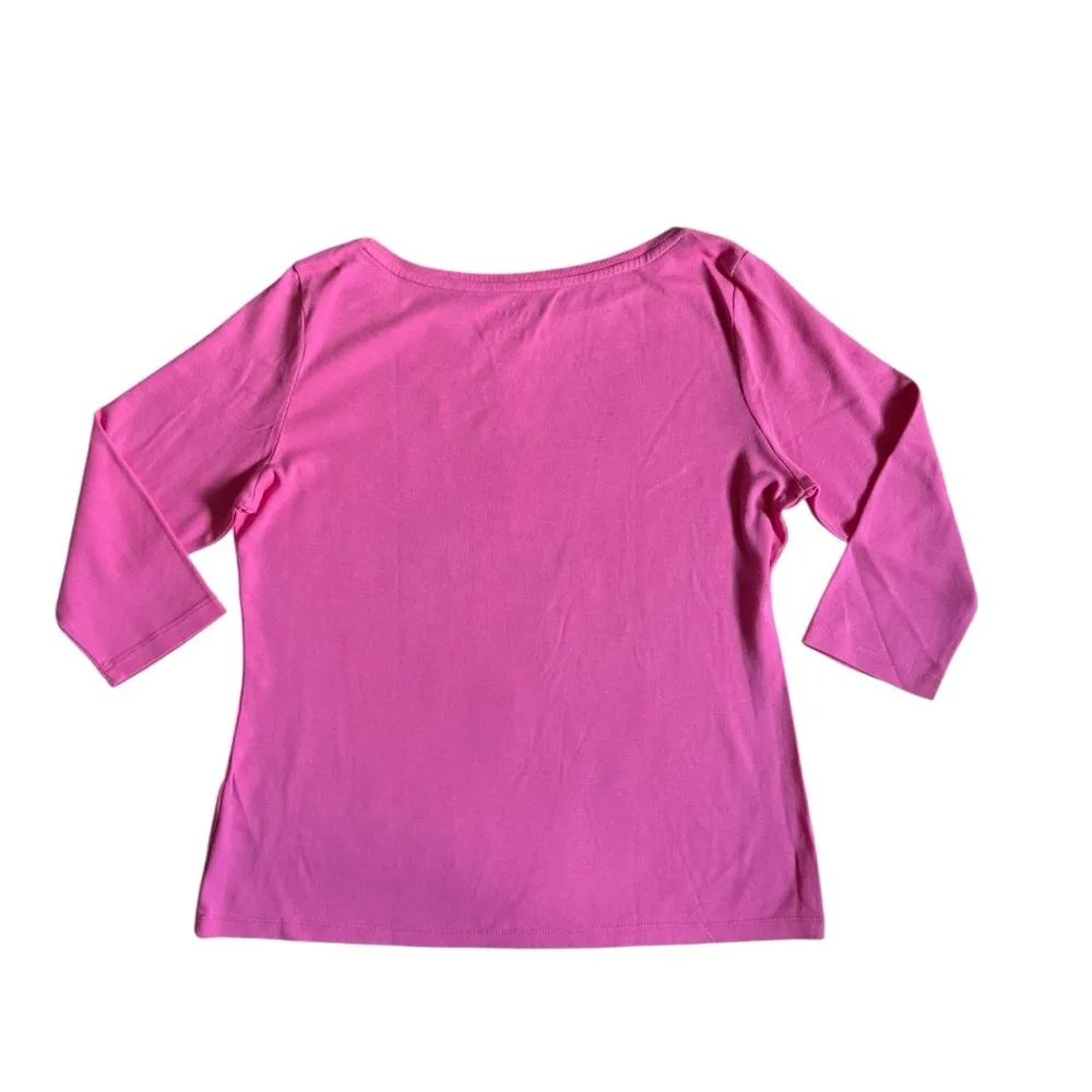 Talbots Solid Bateau Neck Tee Pima Cotton Size Large Petite Bright Pink Minimal - Image 3