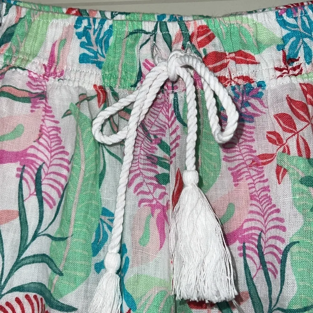 CYNTHIA ROWLEY sz small 100% linen floral pants elastic waist string tie pockets - Image 5