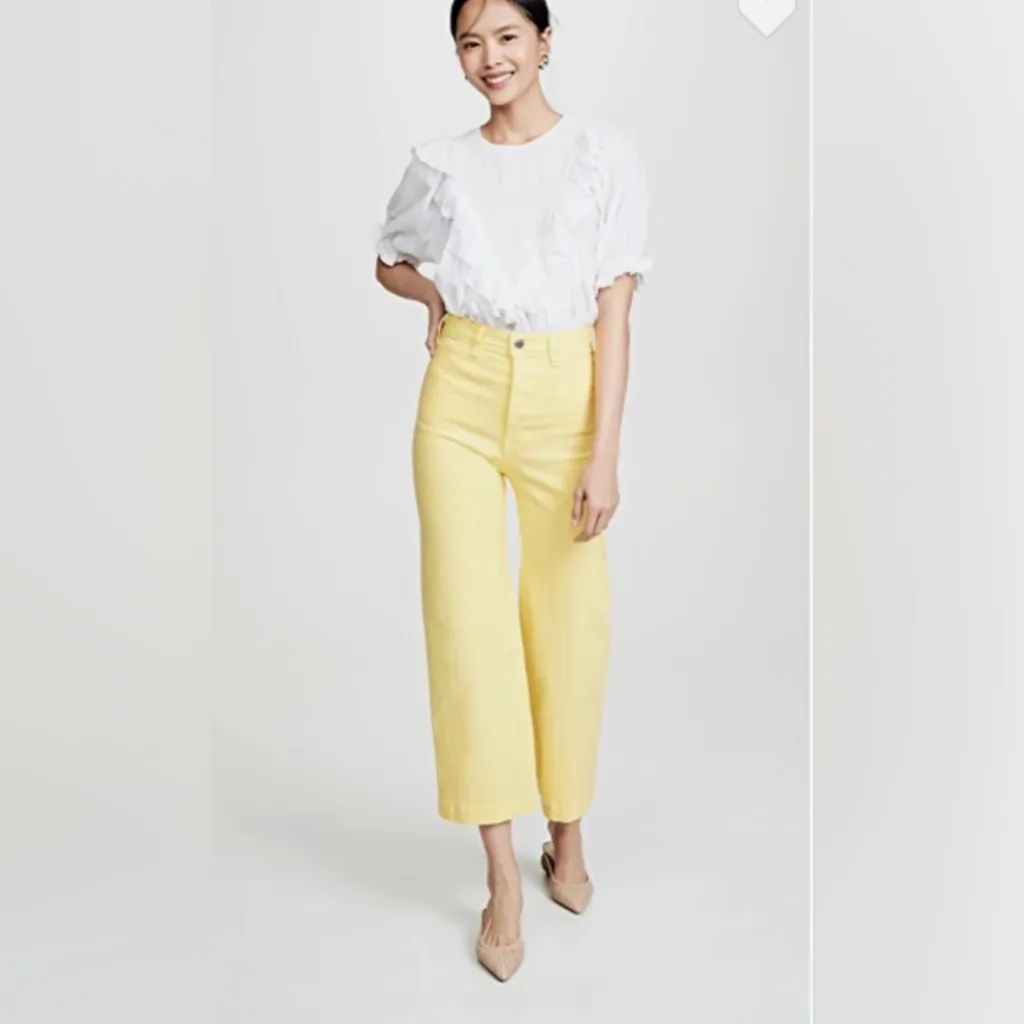 Veronica Beard Cynthia Gaucho CROP WIDE LEG JEANS Denim 12.5” Yellow sz 24 - Image 3