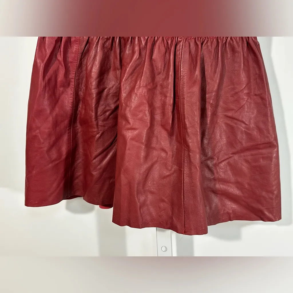 Leifsdottir for Anthropologie Red Leather Smocked Mini Skirt – Size 4 - Image 2