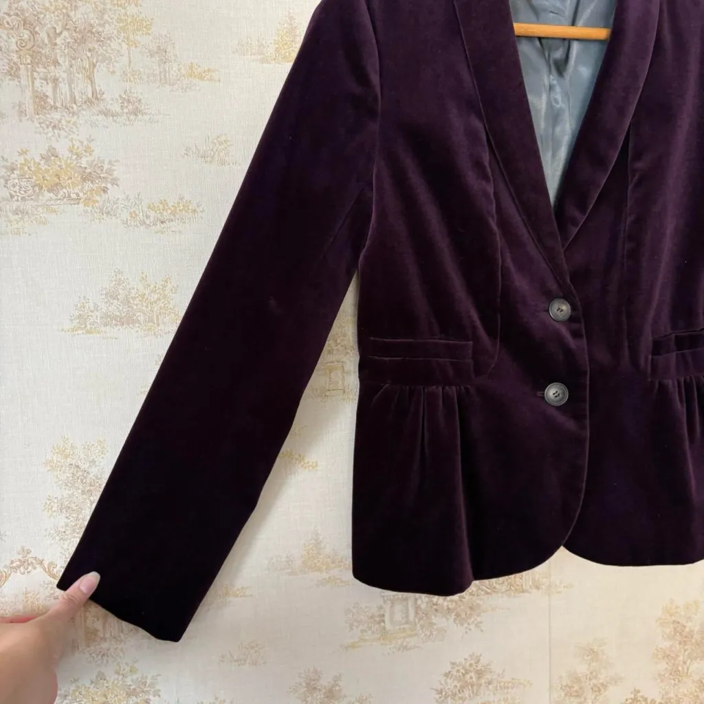 J. Crew Y2K plum purple velvet peplum preppy academia blazer jacket - Image 2