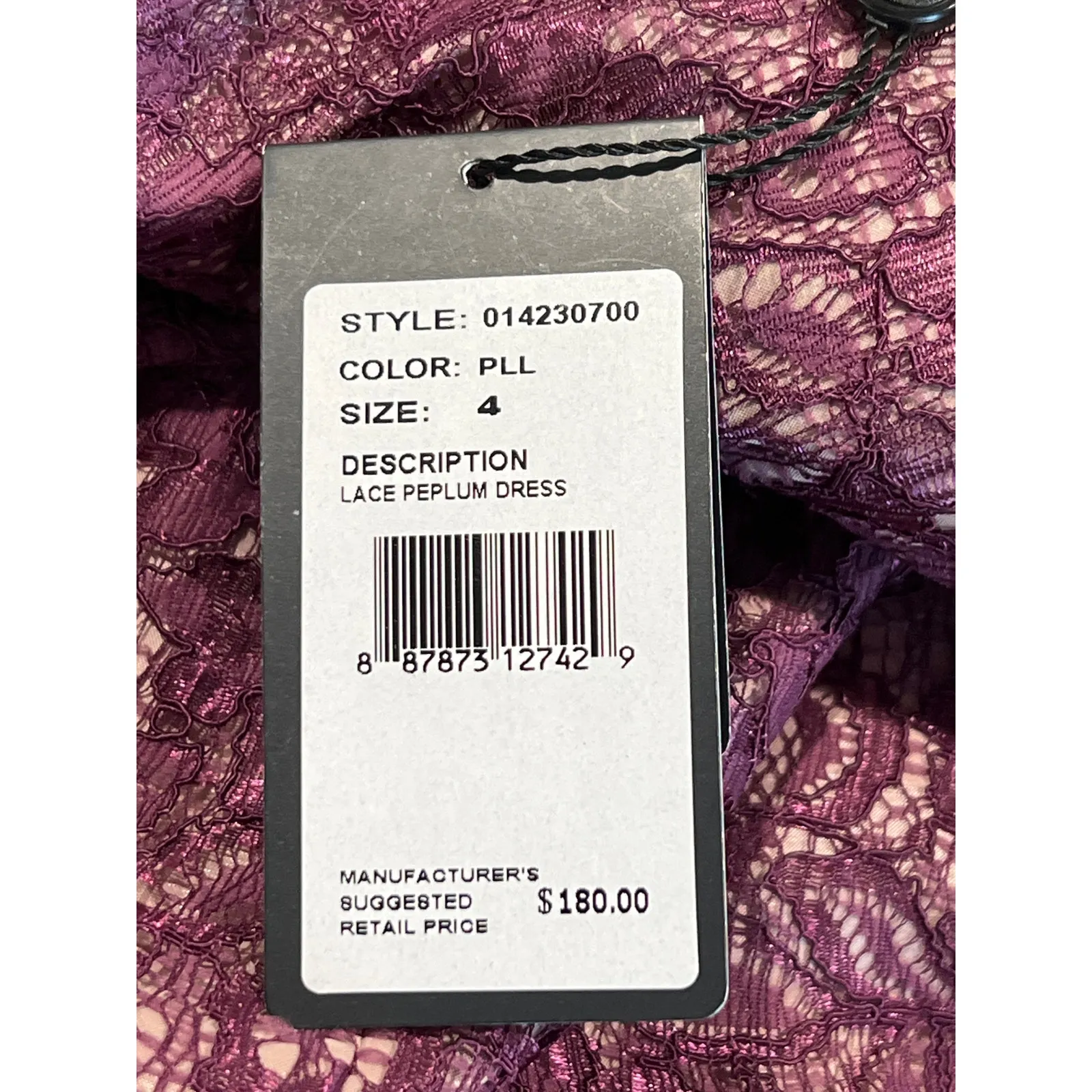 Adrianna Papell Plum Lace Peplum Dress Women's Size 4 Cocktail Holiday NWT $180 - Image 8