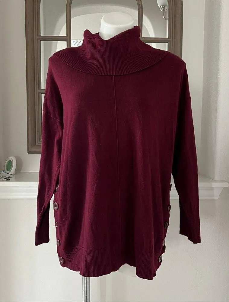 Cynthia Rowley Cowlneck Pullover Sweater in Burgundy Plus Size 1X - Image 9