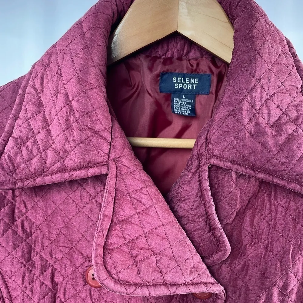 Vintage Selene Sport Silk Diamond Quilted Jacket in Wine Size Large‎ Red - Image 2