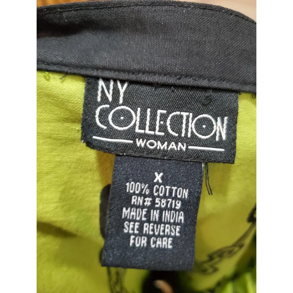 NY Collection Women Green Black Cotton A-Line Zipper Waist Knee Length Skirt 2X - Image 6