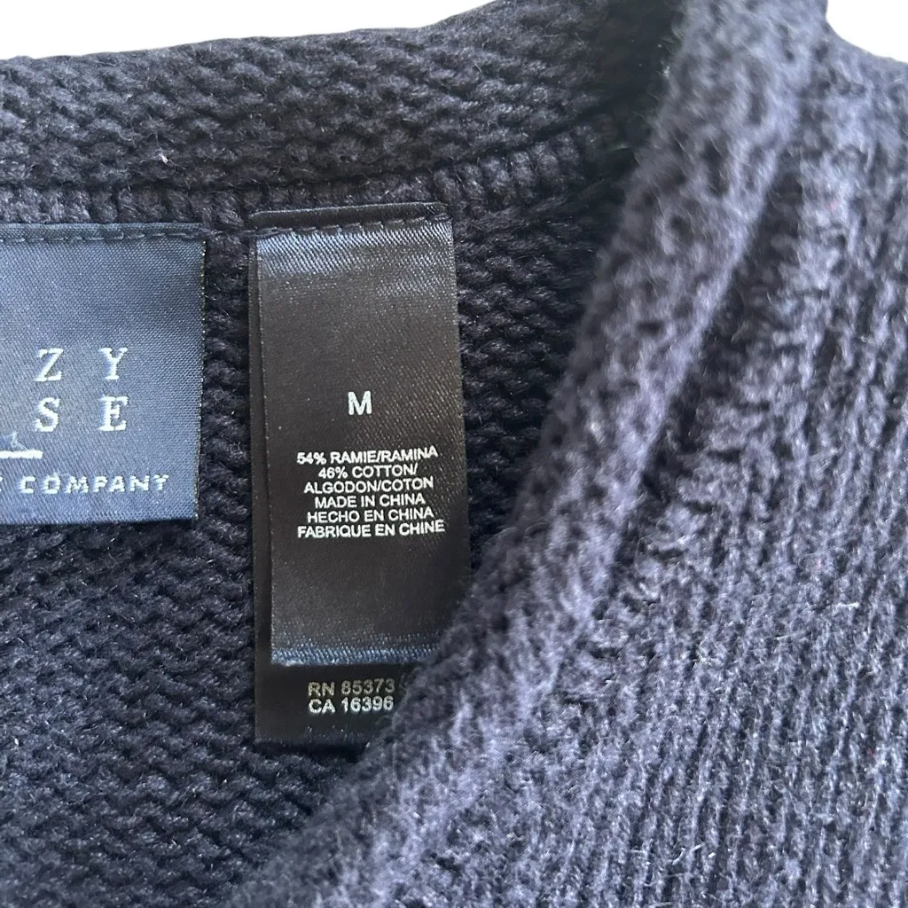 Crazy Horse Heavy Sweater Blue Knit Nautical Anchor Full Zip Coastal retro SizeM Size XL - Image 11