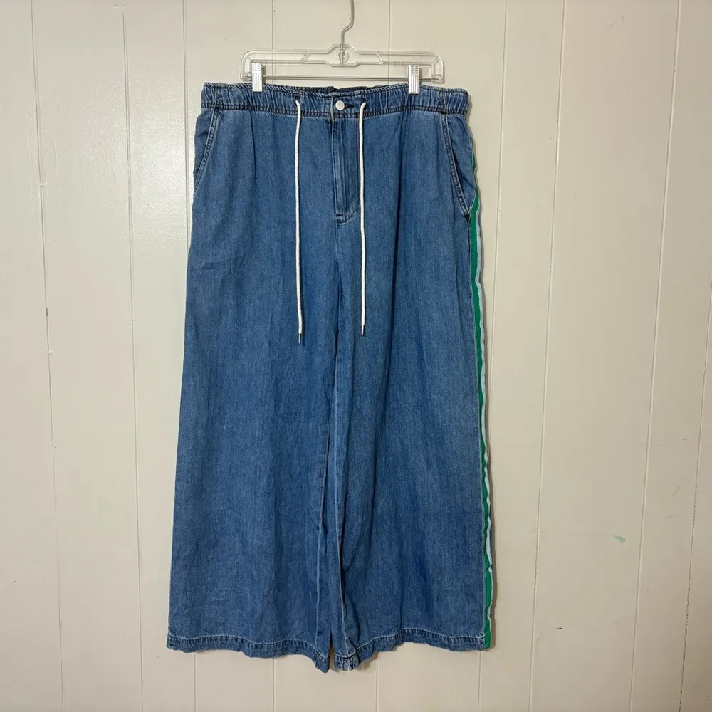 Pilcro The Surfer Pull-On Wide Leg Jeans Blue Denim Size L — Elastic Waist - Image 4