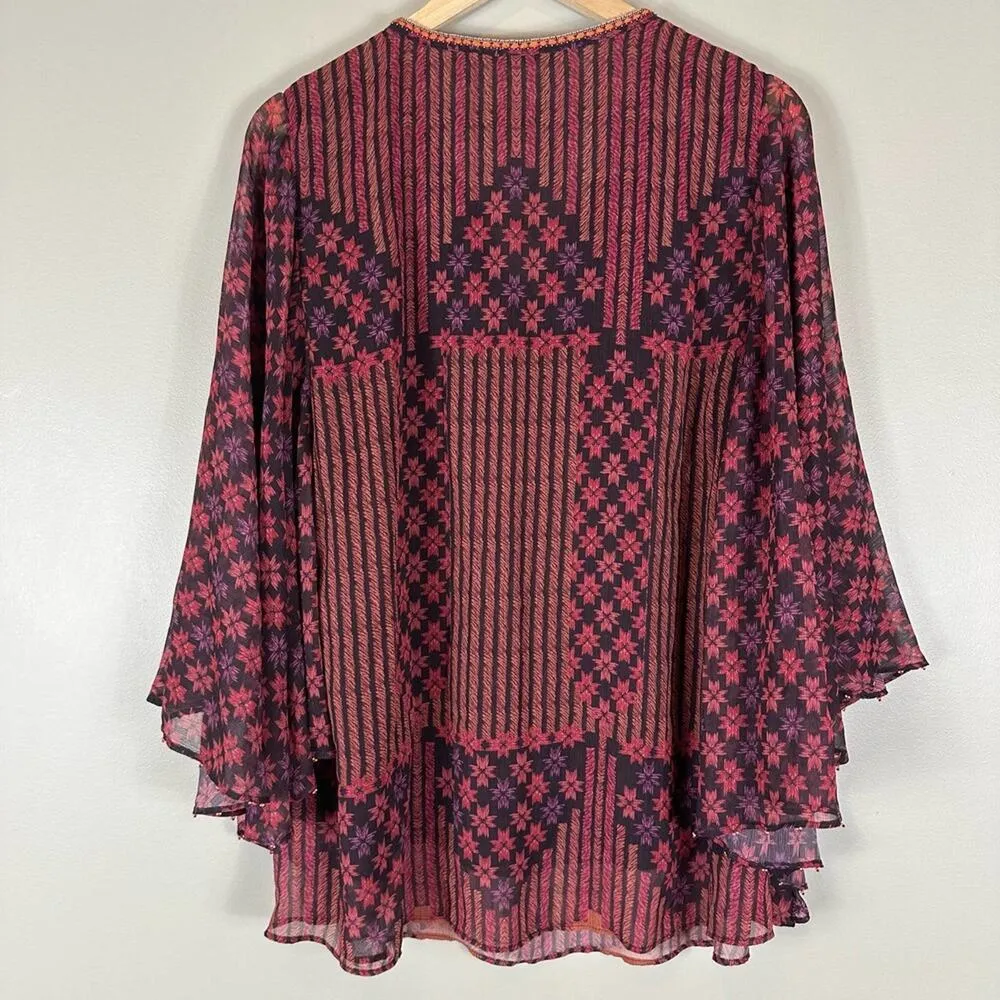 Soft Surroundings NWOT Alicia Red and Purple Boho Artisan Gypsycore Blouse - Image 4