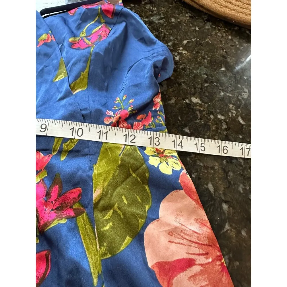 Lulus Maxi Dress With Tie Floral Print Criss Cross Back High Slit Cruise Prom M - Image 11