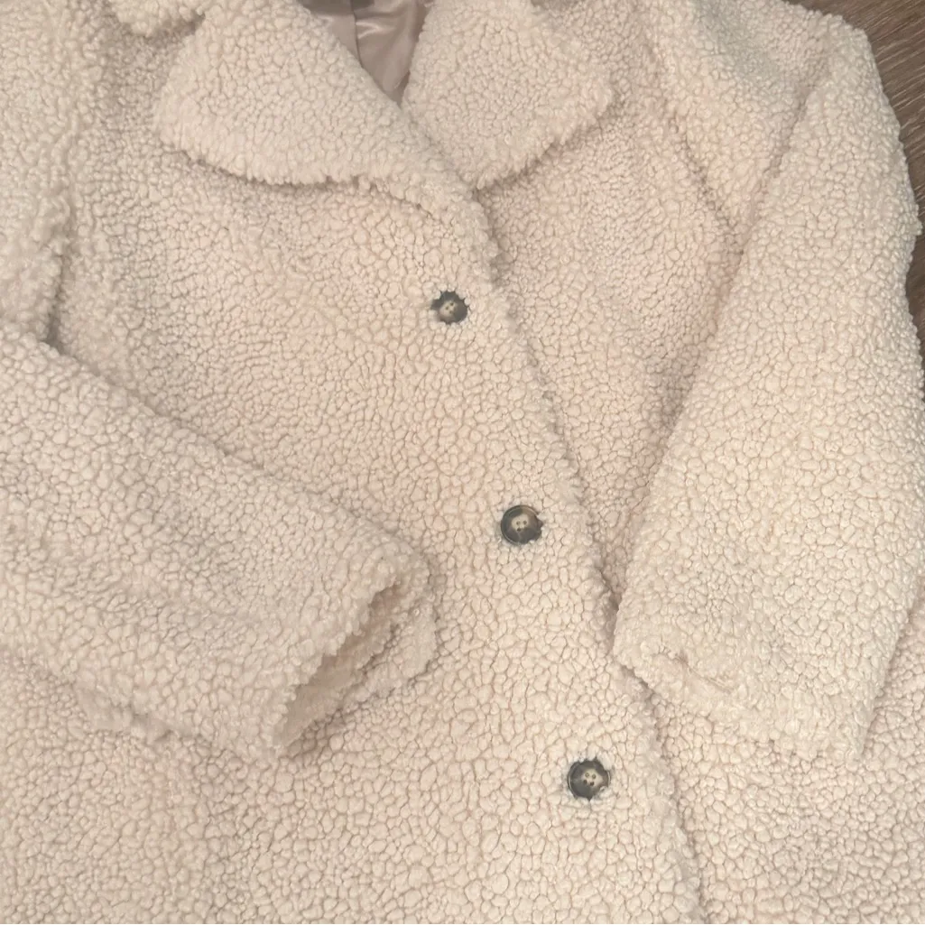 J. Crew Teddy Sherpa Jacket Ivory Button Up Faux Fur Coat size small - Image 7