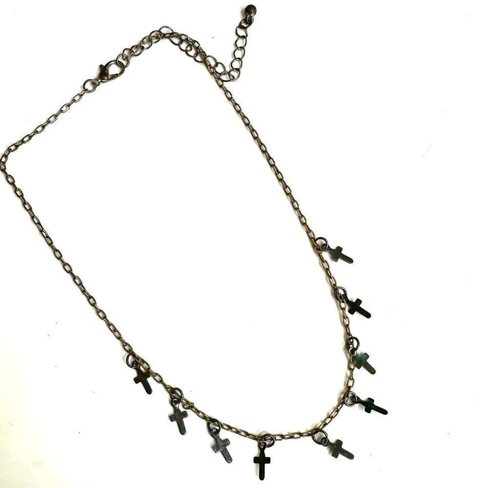 Silver/Gold tone multiple cross choker necklace Gold - Image 2