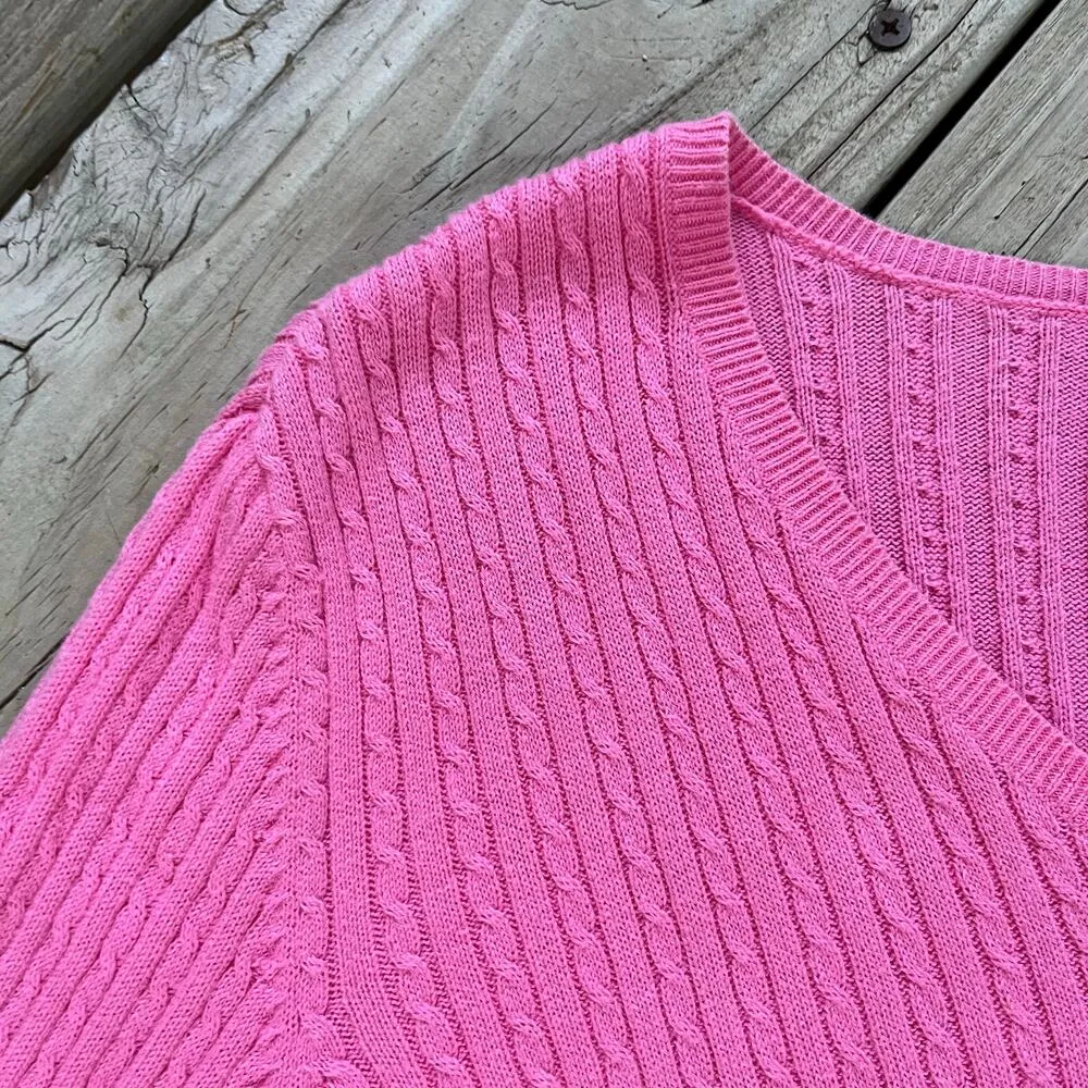 Lauren Ralph Lauren Women's Pink 100% Cotton Mini Cable Knit Sweater Size M - Image 4