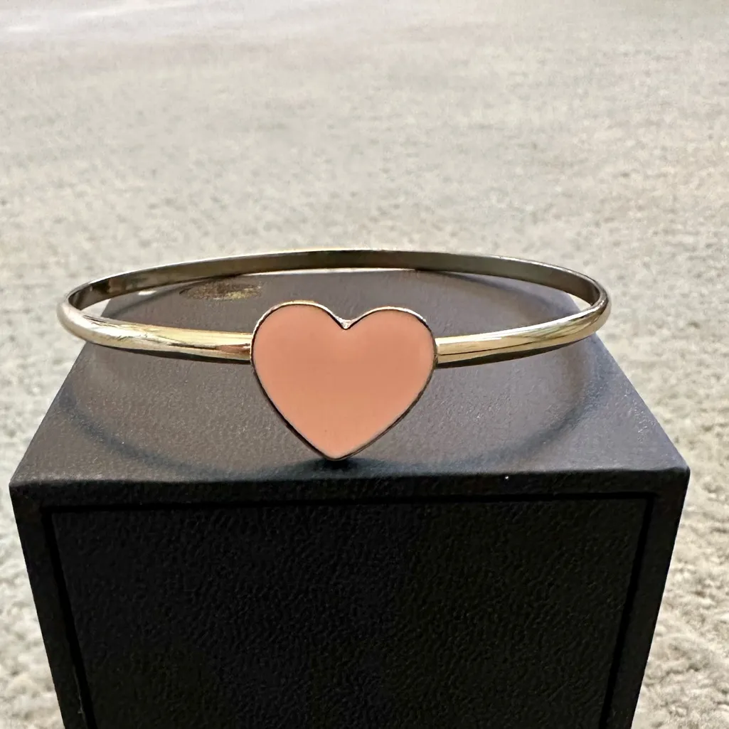 Gold Bangle Bracelet with Pink Heart Center - Image 9