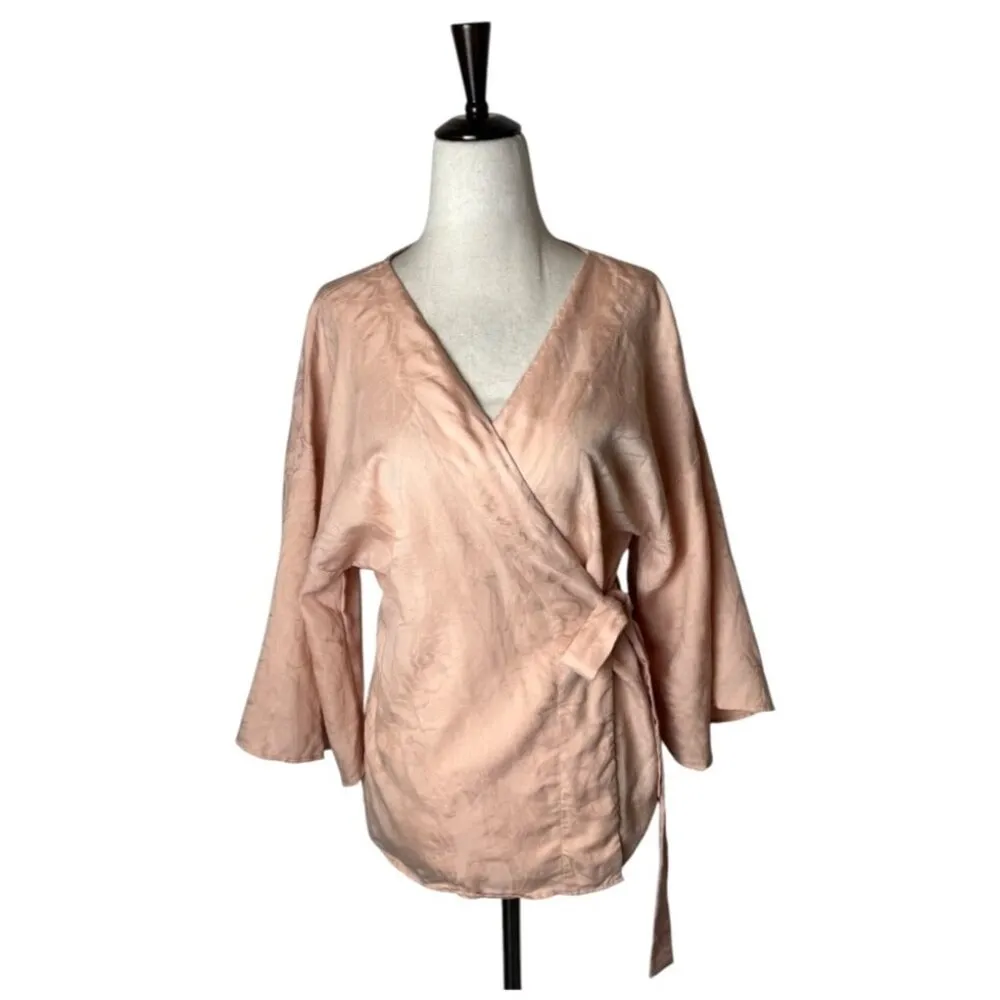 Zara Shirt Women Small Pink Floral Kimono Wrap Blouse Boho‎ Cottagecore - Image 2