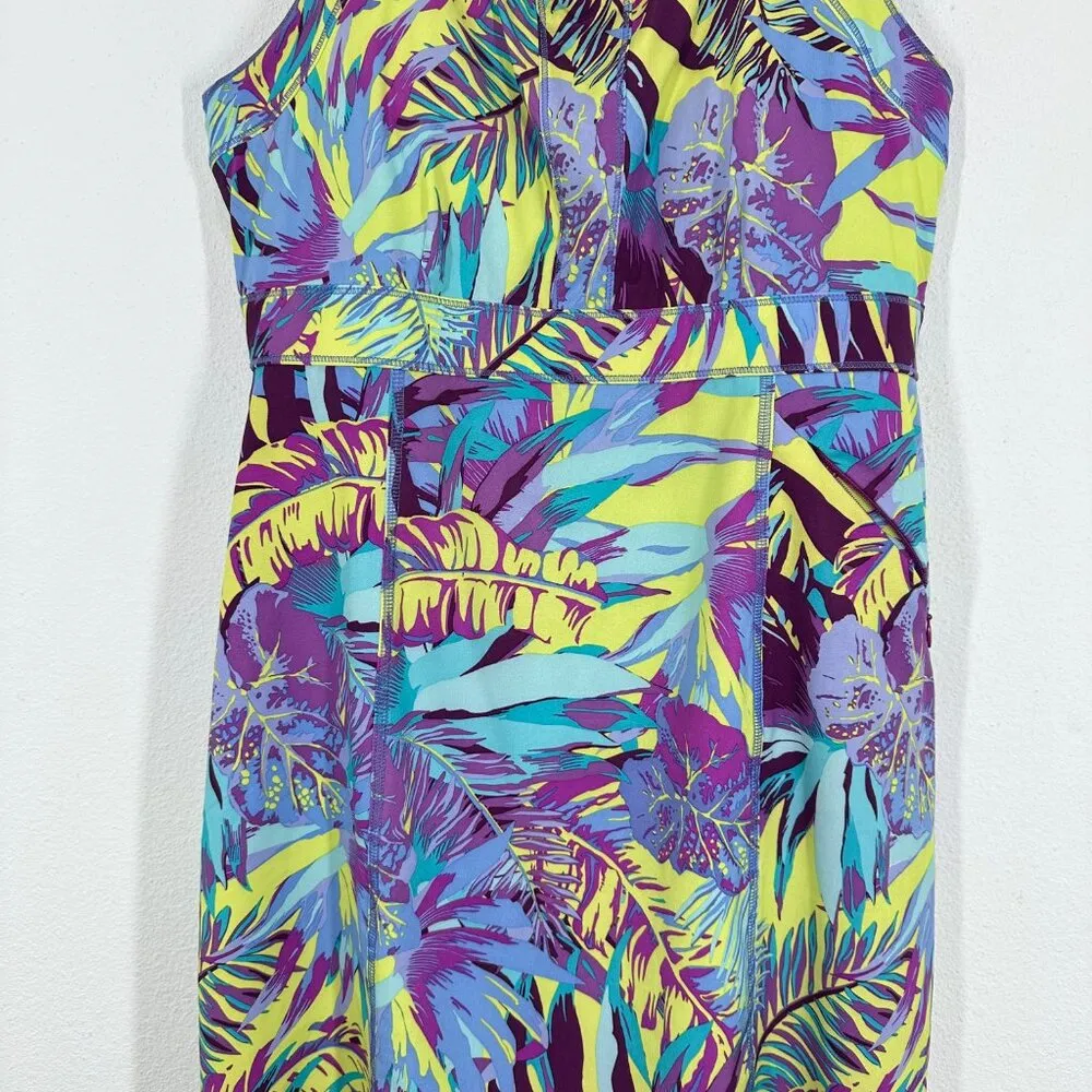 Title Nine Arabella Nimblene Halter Dress Purple Palm Trees Back Zip‎ SUP Size 8 - Image 8