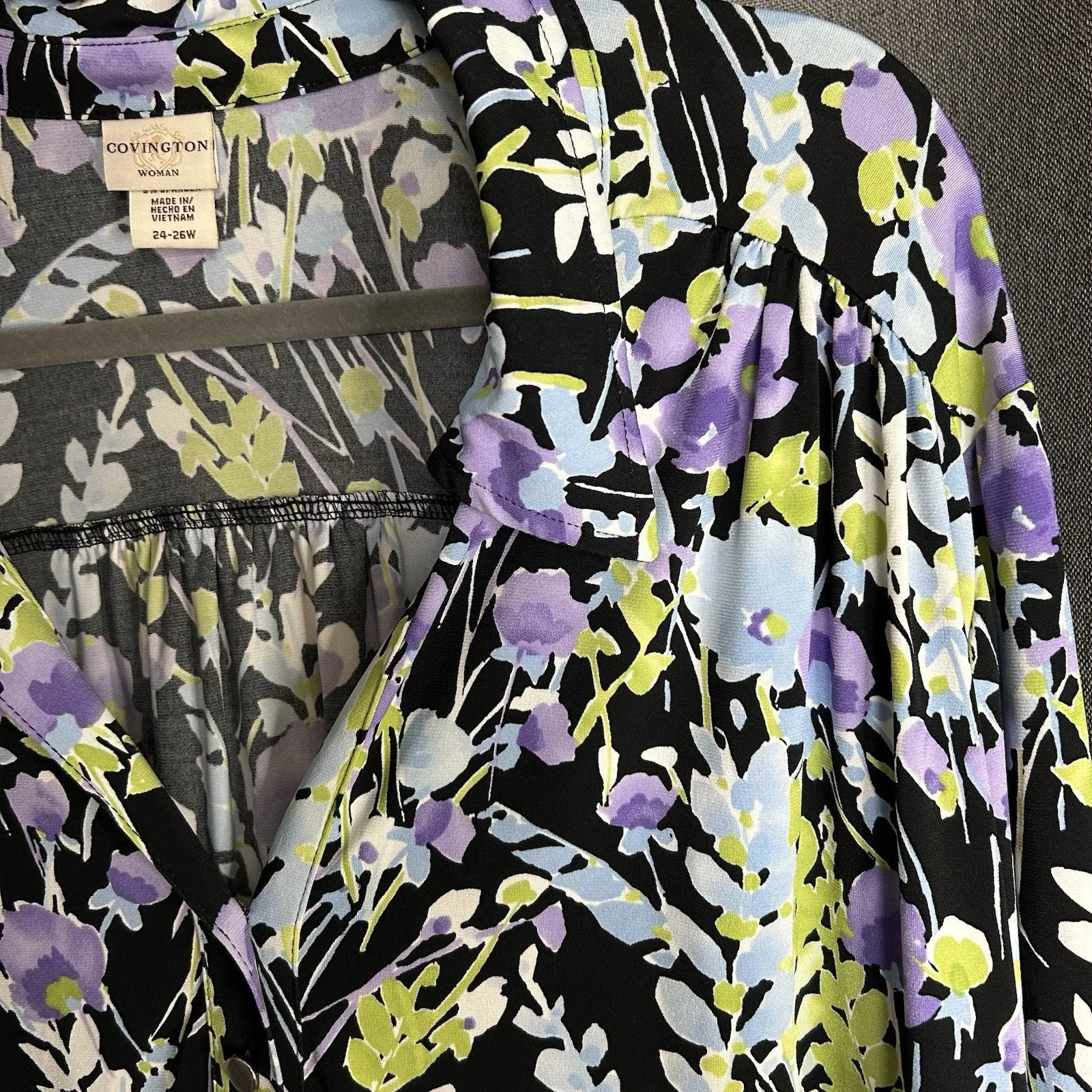 Covington Women’s SZ‎ 24-26 Multicolor Floral V-Neck 3/4 Sleeve Blouse - Image 7