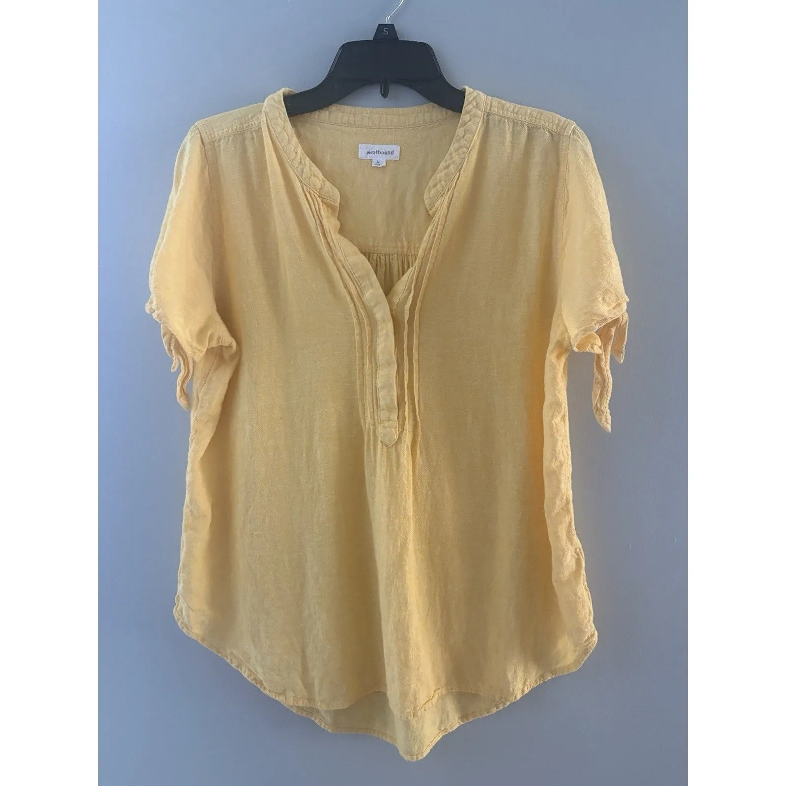 Westbound Top Womens L Yellow Linen Blend Lightweight Lagenlook Coastal Beach - Image 14