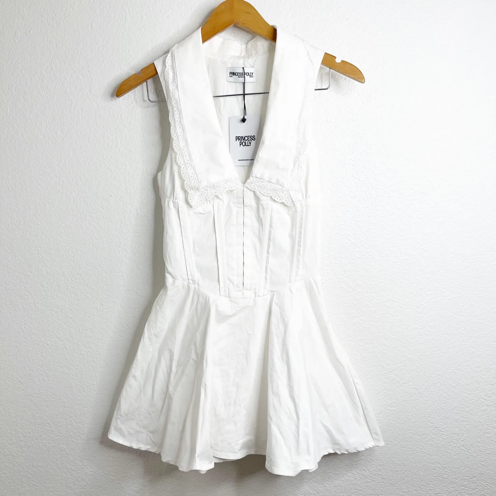 Princess Polly White Corset Mini Dress Eyelet Lace Collar Sleeveless US 0 NWT - Image 2